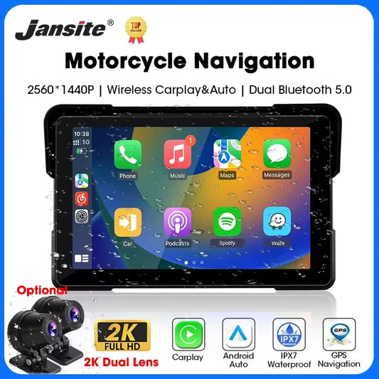 Wireless Motorcycle CarPlay GPS Display | Waterproof Smart Touchscreen with Android Auto & DVR Option